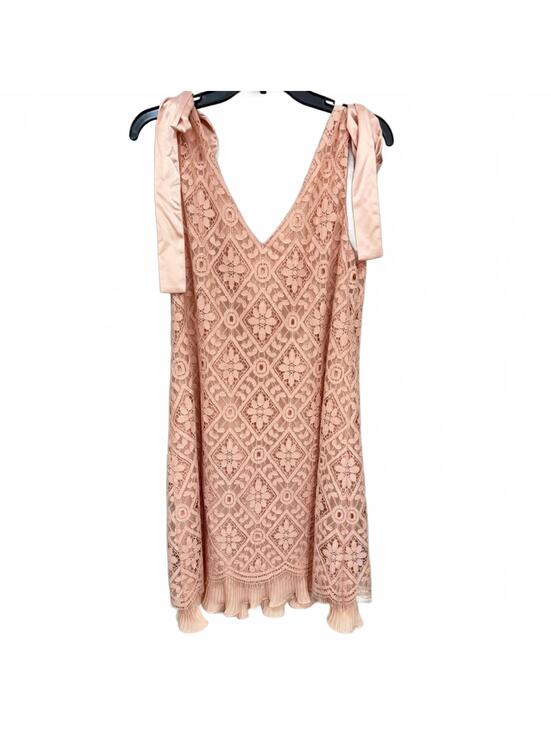 Nanette Lepore Dresses & Skirts - Nanette Lepore Blush Pink Lace Ribbon Ruffle Mini Dress NWT Size 12